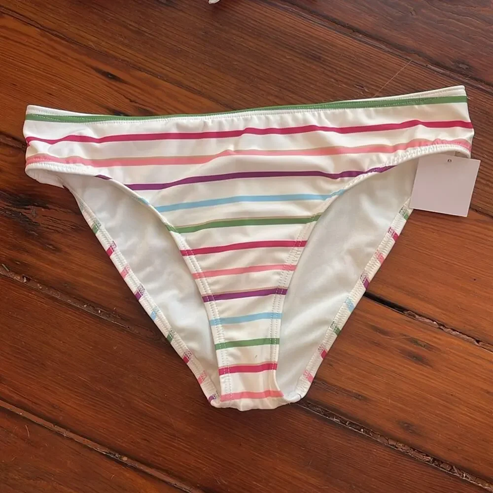 NWT Kate Spade striped short sleeve crewneck modest bikini swimsuit set sz L